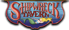 The Shipwreck Tavern logo at Bayville Adventure Park. The restaurant offers a nautical themed atmosphere.