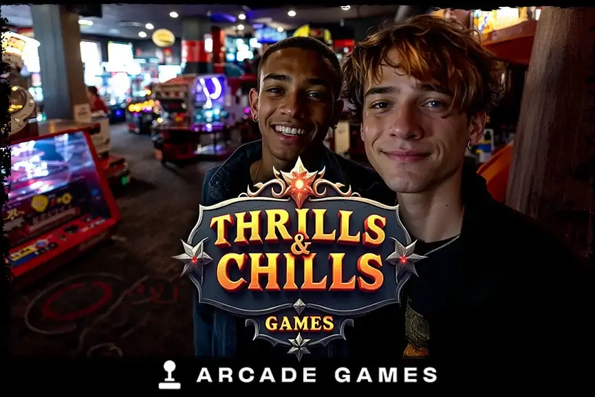 Thrills and Chills arcade games with teens at Bayville Scream Park